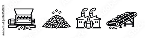 Plastic processing machine and factory with conveyor and pellets