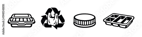 Takeout container, recycling bag and cap with compartment tray