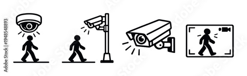 Cctv and pedestrian surveillance icons on dark background