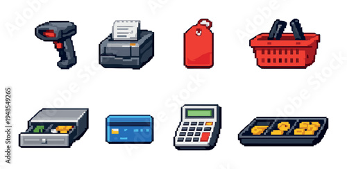 Point of sale payment and shopping icons on gray background