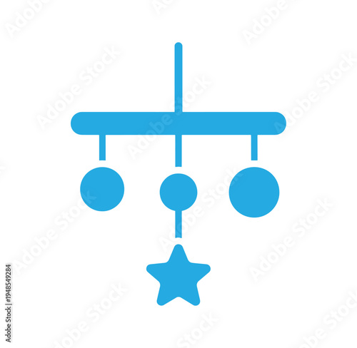 blue baby mobile with star and balls hanging on a crossbar toy