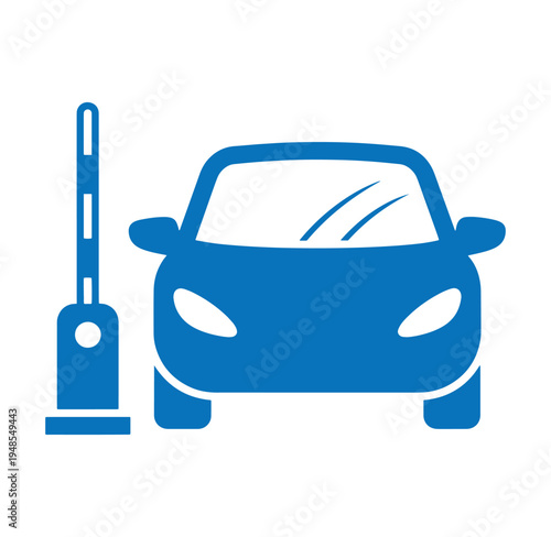 blue car with vacuum cleaner beside it on white background