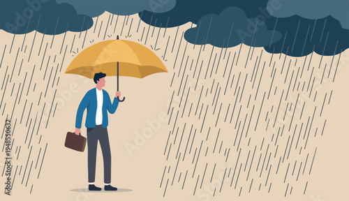 Mental health protection, depression anxiety control cure help, support mental too illness suffering concept, human head with self using umbrella to protect heavy raining or storm depression.
