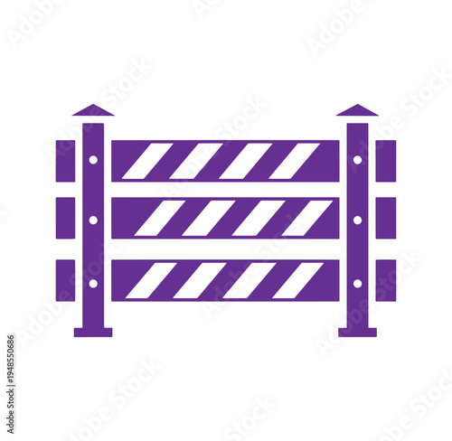 Purple barrier gate with white stripes and posts on white background