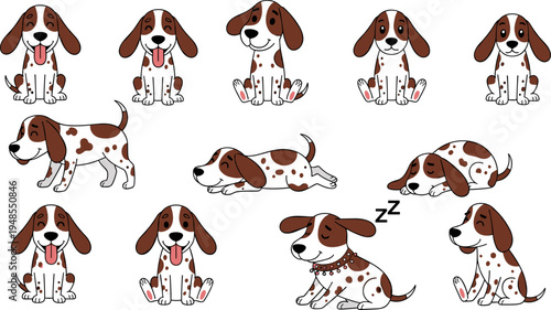 cute dog cartoon, puppy character set, funny pet poses, sleeping dog, happy puppy, animal illustration, kids vector
