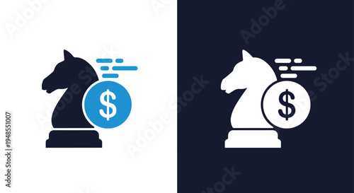 Chess pieces money growth strategy icon set - Modern style icon - Glyph icon set - Glyph solid icon - Editable modern style icon