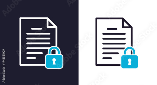 Secure Folder Lock Icon Set Blue Digital - Line icon set - Glyph icon - Minimalist, flat icon, outline, glyph, linear, clipart, sticker collection