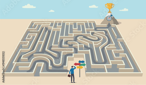 Path office support solution office people idea work flat company chart assessment project businessman finding the way in labyrinth to reach target