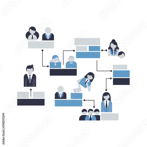 Visual representation of a complex organizational chart illustrating hierarchical structures and team dynamics within a business environment.