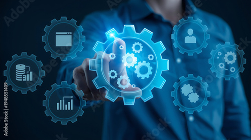 This image depicts a conceptual illustration of business automation and technology integration