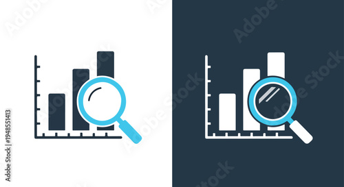Business growth analysis magnifier icon set - Modern style icon - Glyph icon set - Glyph solid icon - Editable modern style icon