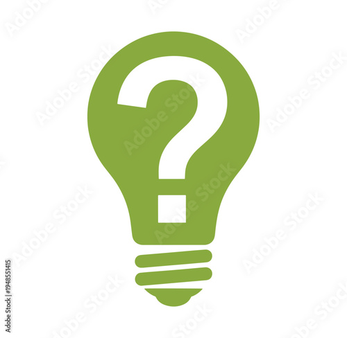 green light bulb with question mark inside on white background