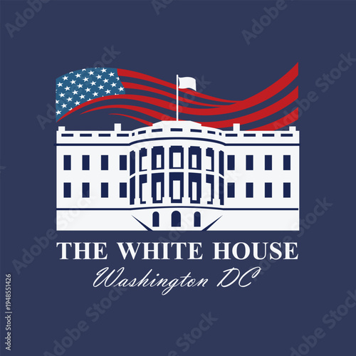 white house building icon in Washington DC isolated on blue background