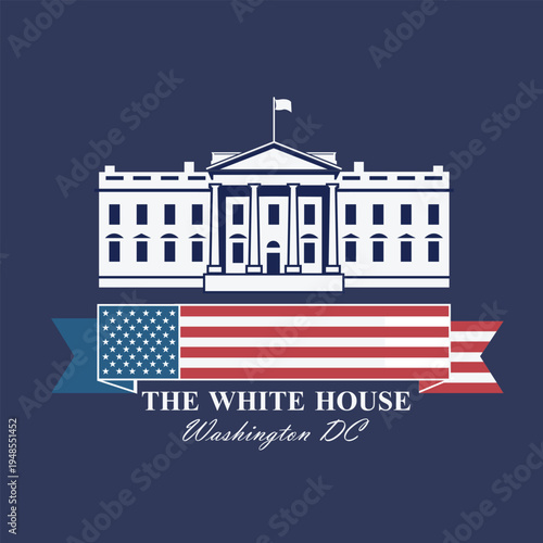 white house building icon in Washington DC isolated on blue background