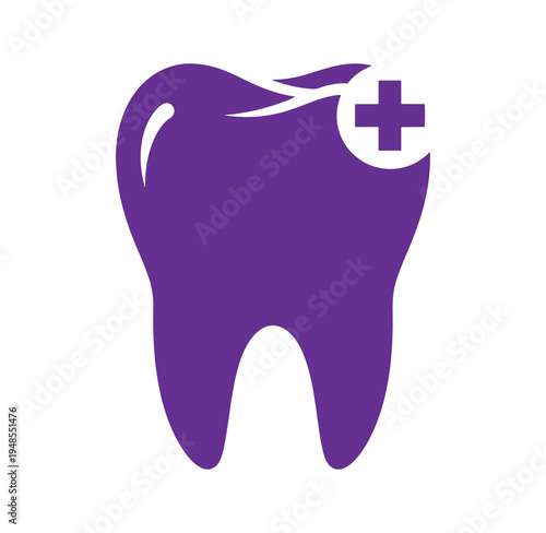 Purple tooth icon with medical cross and flame  dental health symbol