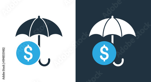 Money Protection Icon Set Umbrella Finance - Modern style icon  - Glyph and solid icon set - Line icon set - Icon vector - Minimalist, flat icon
