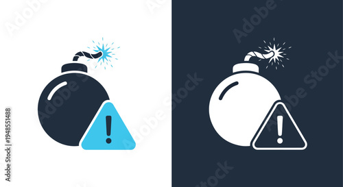 Alert Icon Set Warning Sign Vector Symbols - Line and glyph solid icon and logo template - Blue icon set - Minimalist, flat icon