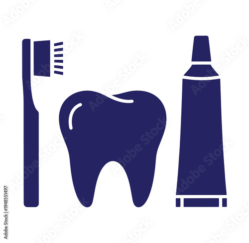 toothbrush toothpaste and tooth icons for dental health and hygiene