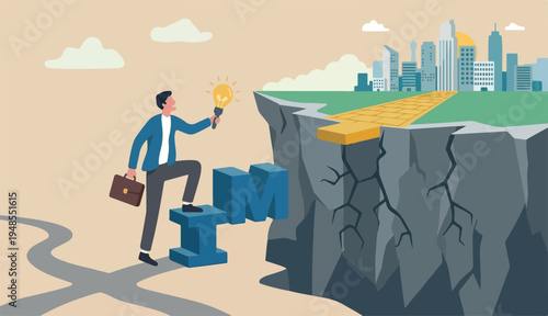 Make impossible success possible, optimistic creativity achieve business analysis goal challenge in problem concept confidence, businessman step up word IM to achieve possible