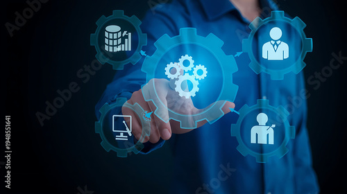 This image depicts a conceptual illustration of business automation and technology integration
