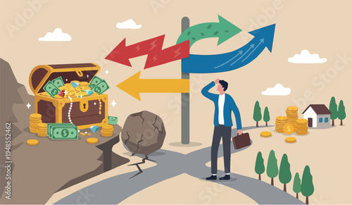 Investment corporate to marketing right success plaining achievement growth project concept, balance with heavy risk burden make box of rich money dollar reward