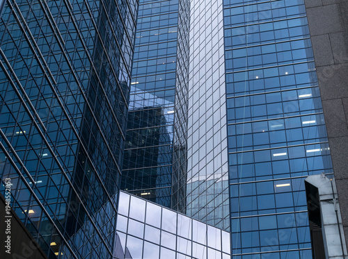 Canada, Alberta, Edmonton, Architectural detail of glass and steel office towers in financial district.