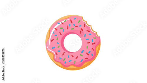 Pink Donut with Sprinkles on White Background.