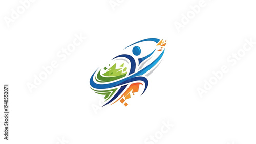 Stylized Logo with Globe and Swirls.