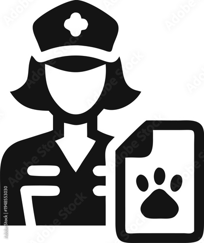 Veterinary Professional Holding Animal Record Document with Paw Print for Pet Medical Information