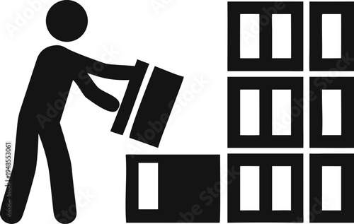 Warehouse worker stacking boxes for efficient logistics and inventory management operations