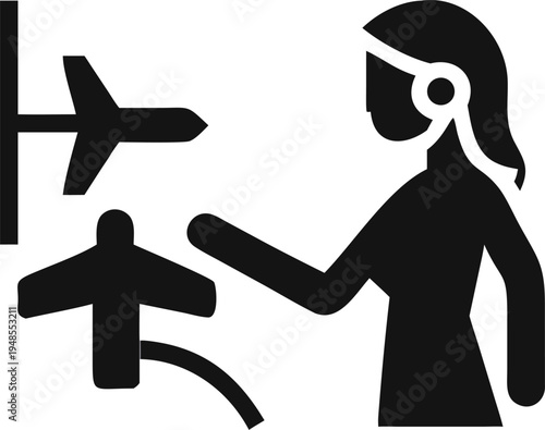 Woman in a virtual reality headset interacting with digital airplanes for immersive simulation training experience