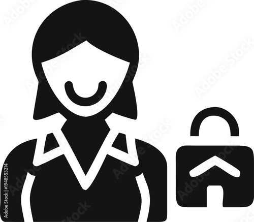 Woman Icon with Secure House Padlock Symbolizing Home Security and Property Protection