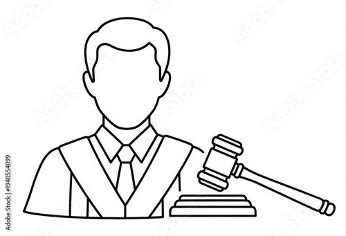 Vector icon of a judge with a gavel on a white background. Vector line style profession icon.