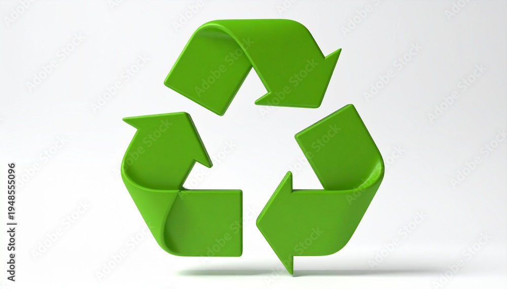 Fototapeta premium Green recycle logo with three arrows in a loop for environmental sustainability and eco friendly waste management isolated on white backdrop