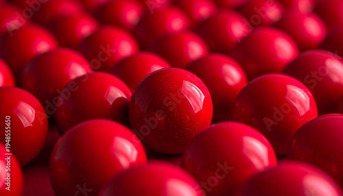 A vibrant array of glossy, red spheres tightly arranged across a textured surface