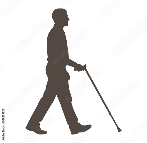 Man walking with cane in hand for balance and support