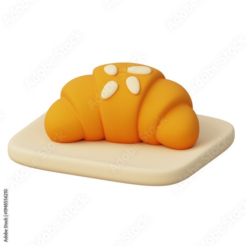Gourmet 3d croissant with almonds on plate for dessert and breakfast treat tasty morning snack