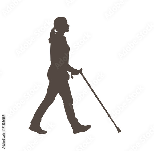 woman walking with trekking poles in fitness activity outdoors