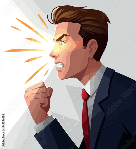 Angry Businessman Shouting Aggressively With Fist Raised