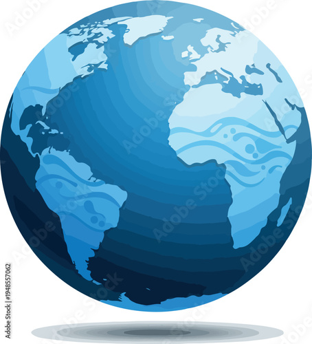 Blue Earth Globe Abstract Wave Pattern Isolated On White Background