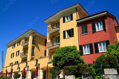 Colorful lakeside apartments at Lake Garda, Italy