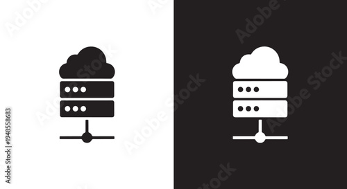 Cloud Server Icon Set - Line and glyph solid icon and logo templete - Blue icon set - Minimalist, flat icon