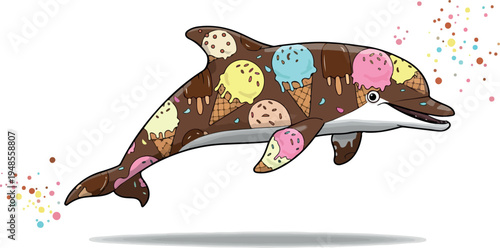 Chocolate Covered Dolphin Ice Cream Cone Pattern Vector Art