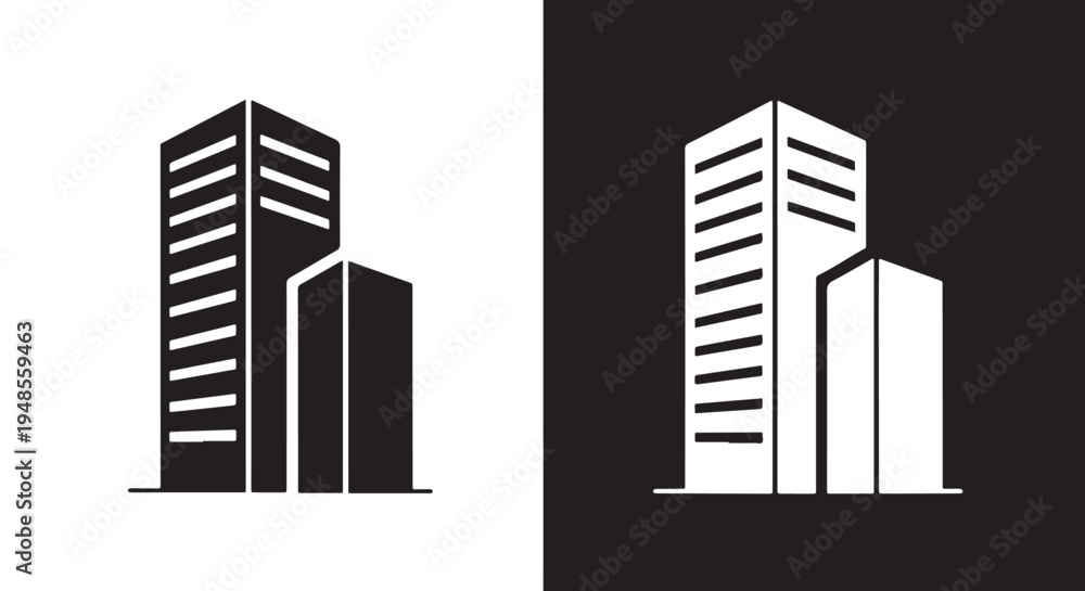 Fototapeta premium Skyscraper Icons: Business Buildings - Modern style icon - Glyph icon set - Glyph solid icon - Editable modern style icon