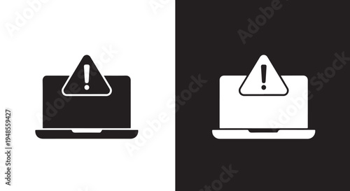 Laptop Warning Icon Set - Modern style icon  - Glyph and solid icon setLine icon set - Icon vector - Minimalist, flat icon