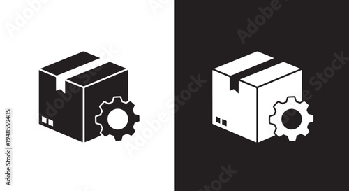 Package Box with Gear Icon Set - Modern style icon - Glyph icon set - Glyph solid icon - Editable modern style icon
