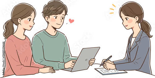 Couple Meeting Agent Laptop Consultation Warm Colors