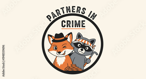 Cartoon Fox and Raccoon Detective Duo Logo.