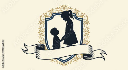 Mother and Child Silhouette Illustration Design.