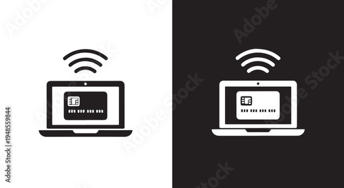 Laptop with Credit Card Icon Set - Modern style icon - Glyph icon set - Glyph solid icon - Editable modern style icon